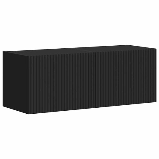 TV Wall Cabinet 2 pcs Black Engineered Wood