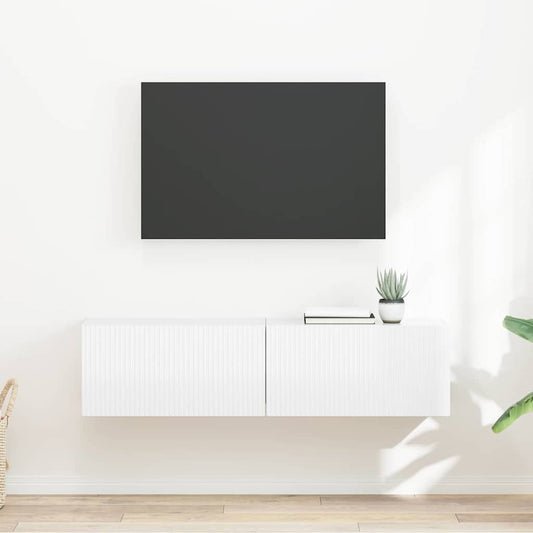 TV Wall Cabinet 2 pcs Gloss White Engineered Wood