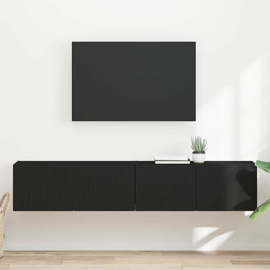 TV Wall Cabinet 2 pcs Black Engineered Wood