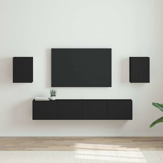 TV Wall Cabinet 2 pcs Black Engineered Wood