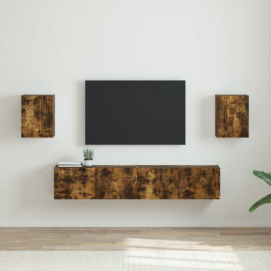 TV Wall Cabinet 2 pcs Smoked Oak Engineered Wood