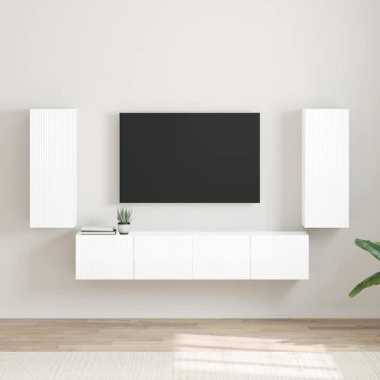 TV Wall Cabinet 2 pcs Gloss White Engineered Wood