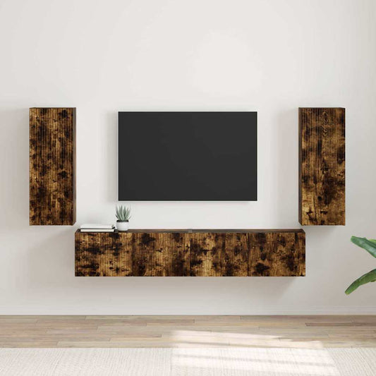 TV Wall Cabinet 2 pcs Smoked Oak Engineered Wood