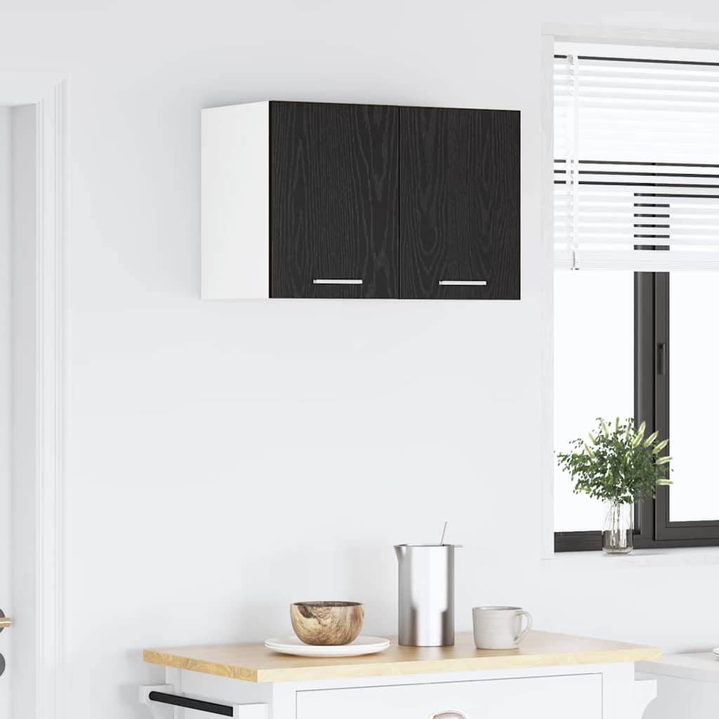 Hanging Cabinet with Door Black Oak and White 30 x 31 x 40 cm