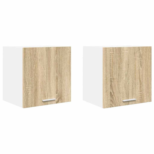 Hanging Cabinet 2 pcs Sonoma Oak and White Engineered Wood