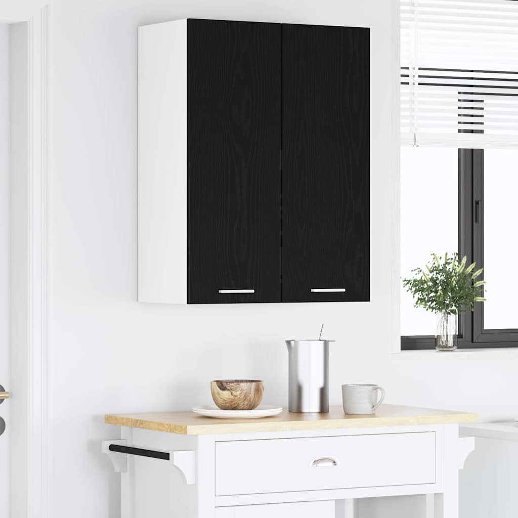 Hanging Cabinet with Door Black Oak and White 30 x 31 x 80 cm