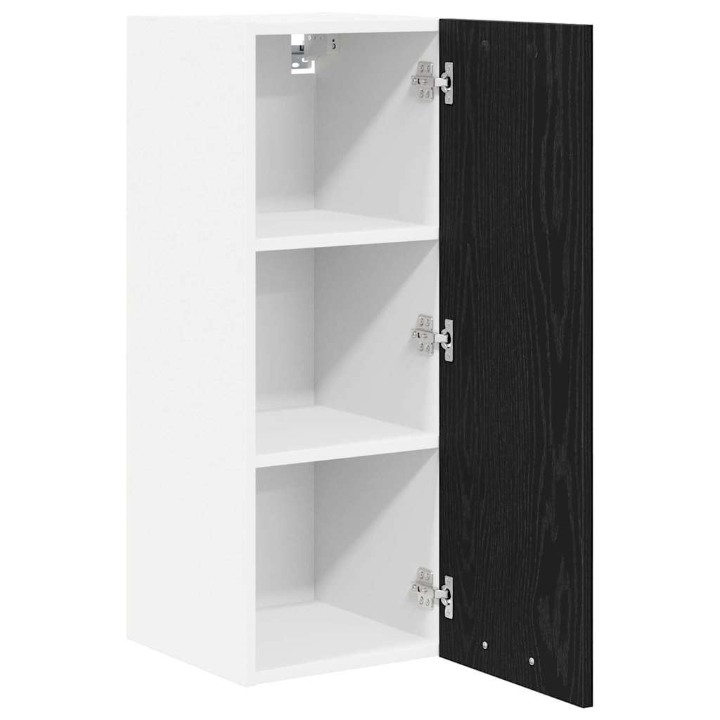 Hanging Cabinet with Door Black Oak and White 30 x 31 x 80 cm