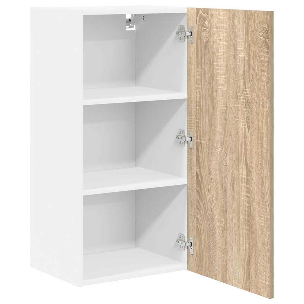 Hanging Cabinet with Door Sonoma Oak and White 40 x 31 x 80 cm
