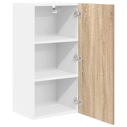 Hanging Cabinet with Door Sonoma Oak and White 40 x 31 x 80 cm