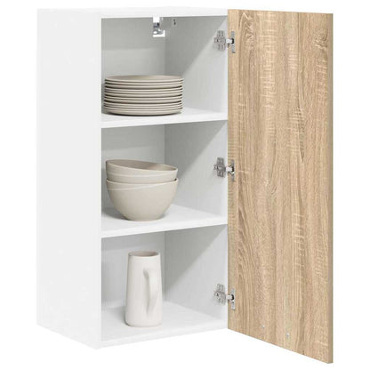Hanging Cabinet with Door Sonoma Oak and White 40 x 31 x 80 cm