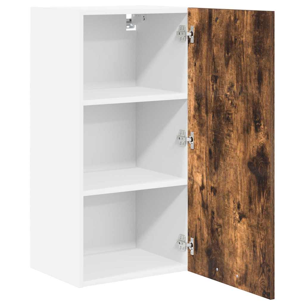 Hanging Cabinet with Door Smoked Oak and White 40 x 31 x 80 cm