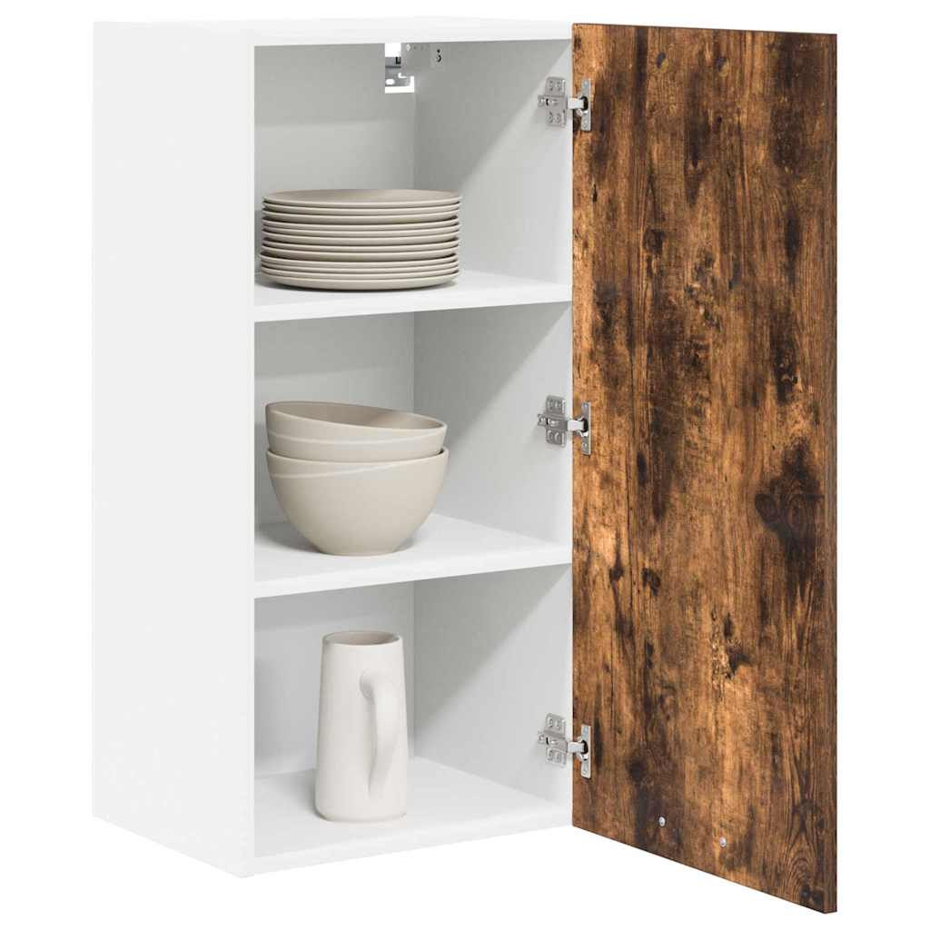 Hanging Cabinet with Door Smoked Oak and White 40 x 31 x 80 cm
