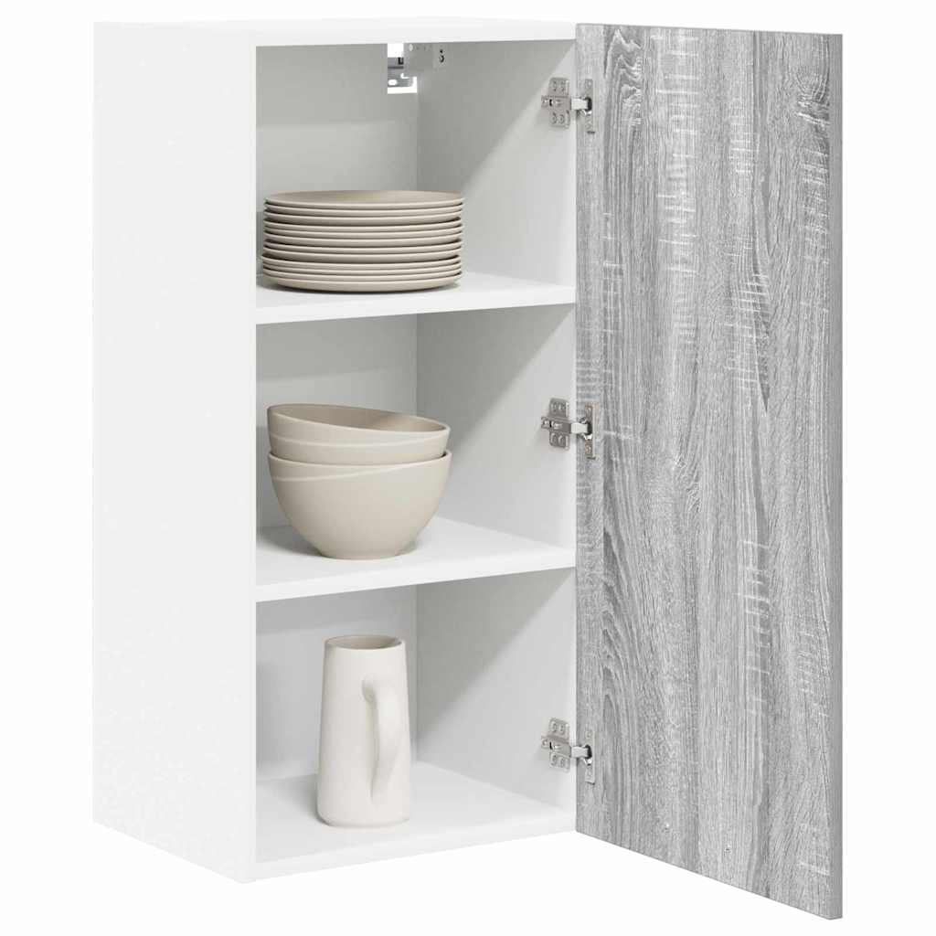 Hanging Cabinet with Door Grey Sonoma and White 40 x 31 x 80 cm
