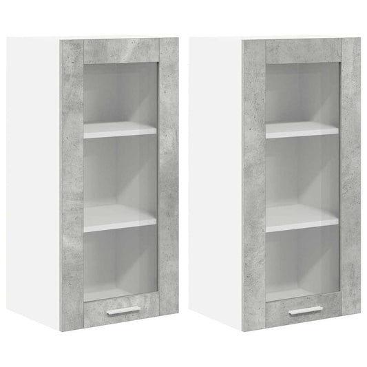 Hanging Cabinet 2 pcs Concrete Grey Engineered Wood