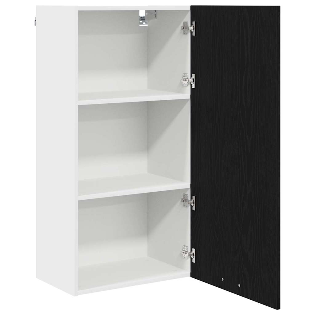 Hanging Cabinet with Door Black Oak and White 50 x 31 x 100 cm