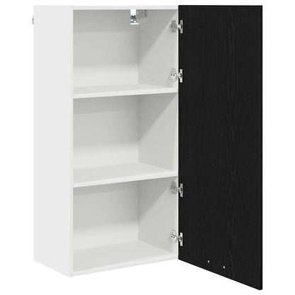 Hanging Cabinet with Door Black Oak and White 50 x 31 x 100 cm