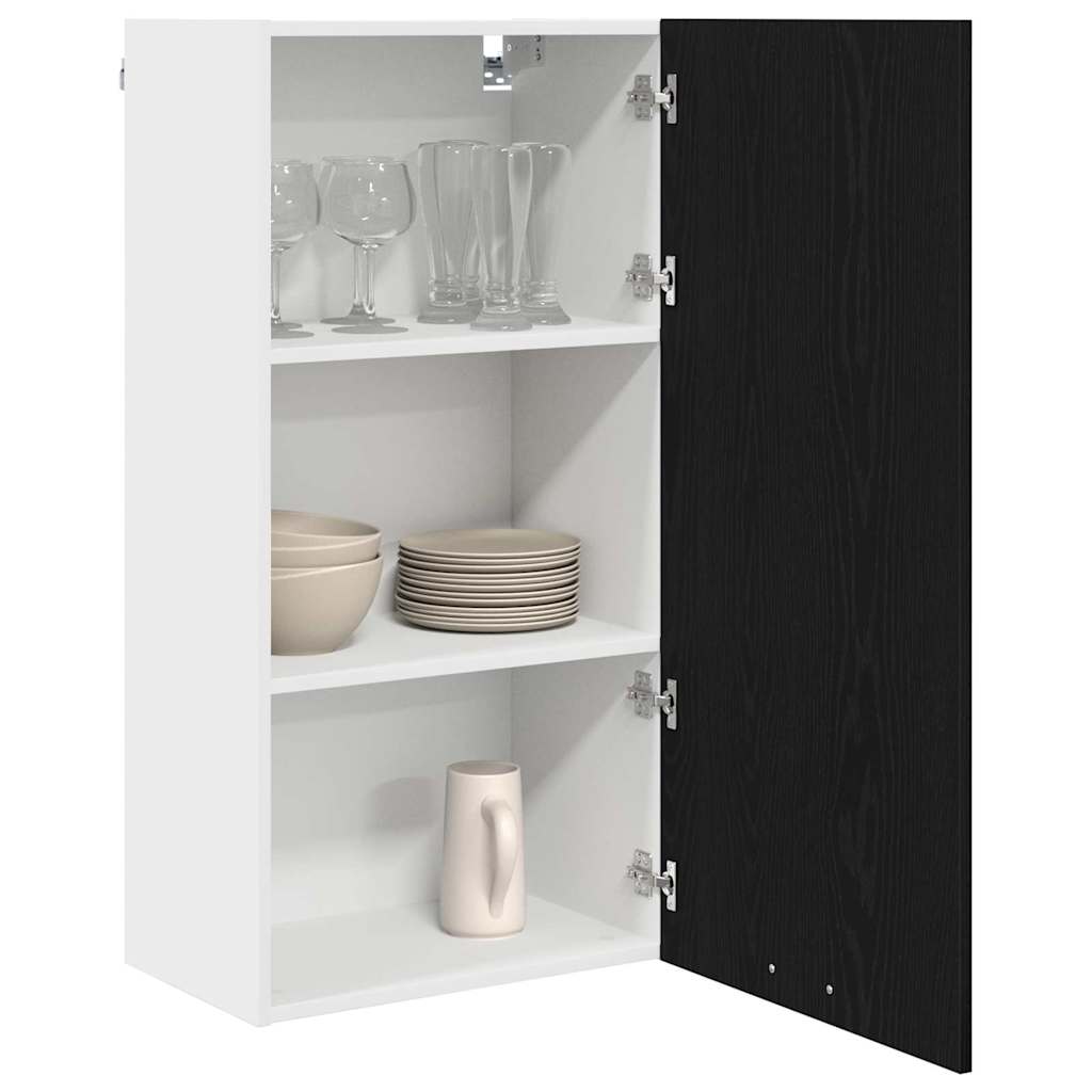 Hanging Cabinet with Door Black Oak and White 50 x 31 x 100 cm