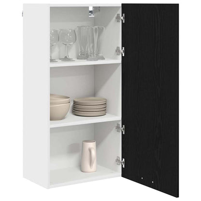 Hanging Cabinet with Door Black Oak and White 50 x 31 x 100 cm