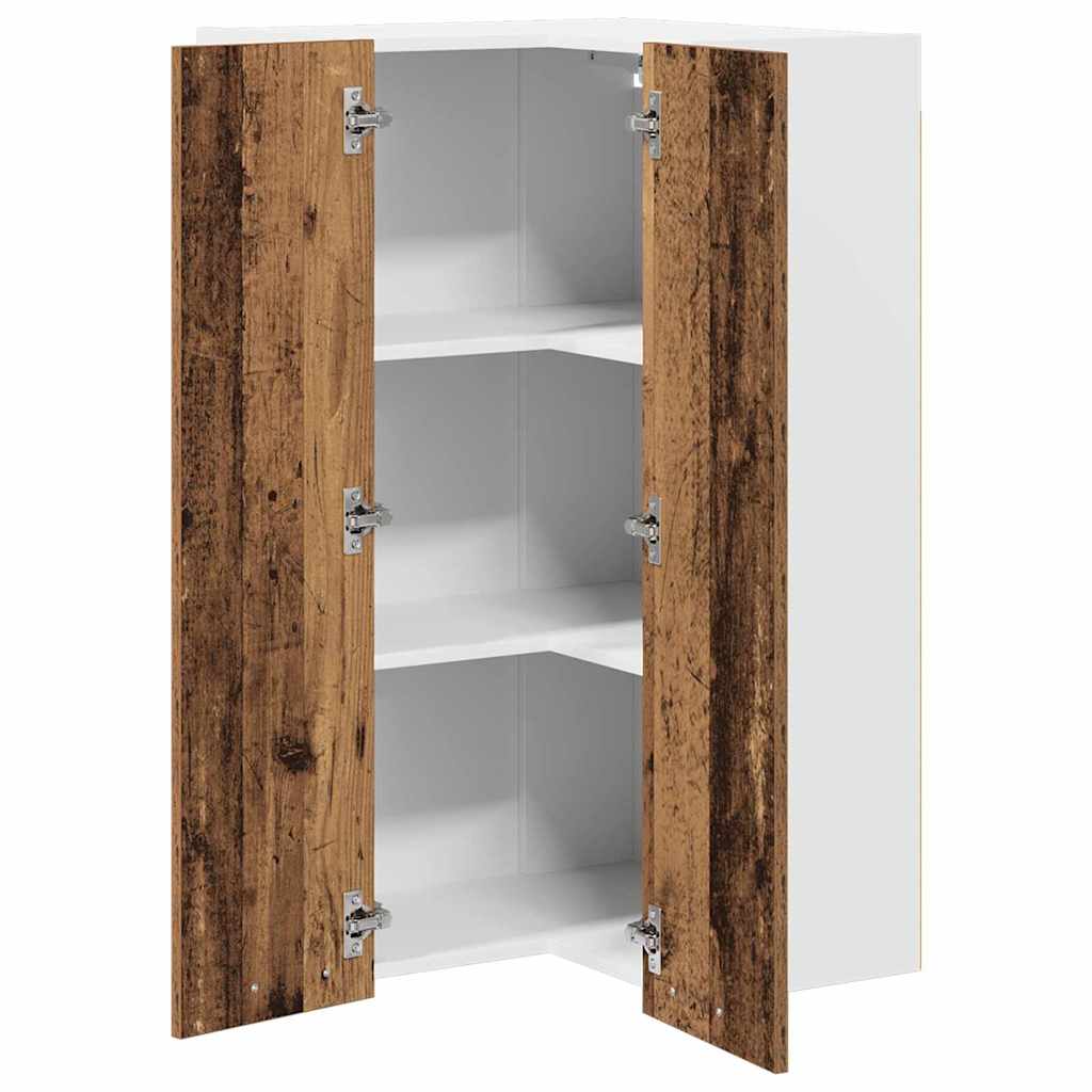 Hanging Cabinet with Door Old Wood and White 57 x 57 x 100 cm