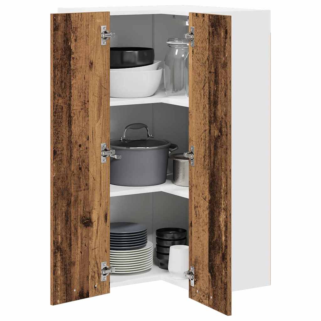 Hanging Cabinet with Door Old Wood and White 57 x 57 x 100 cm