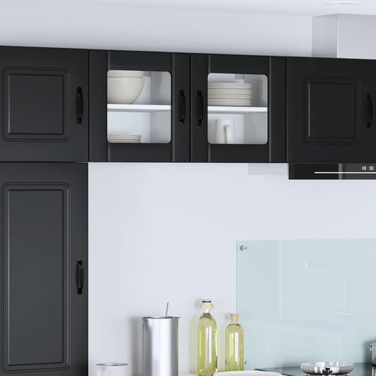 Wall Glass Cabinet LUCCA 2 pcs Black Engineered Wood