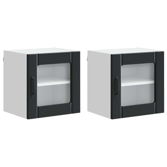 Wall Glass Cabinet LUCCA 2 pcs Black Engineered Wood