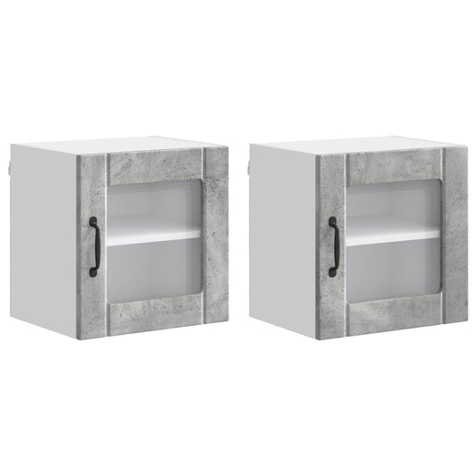 Wall Glass Cabinet LUCCA 2 pcs Concrete Grey Engineered Wood