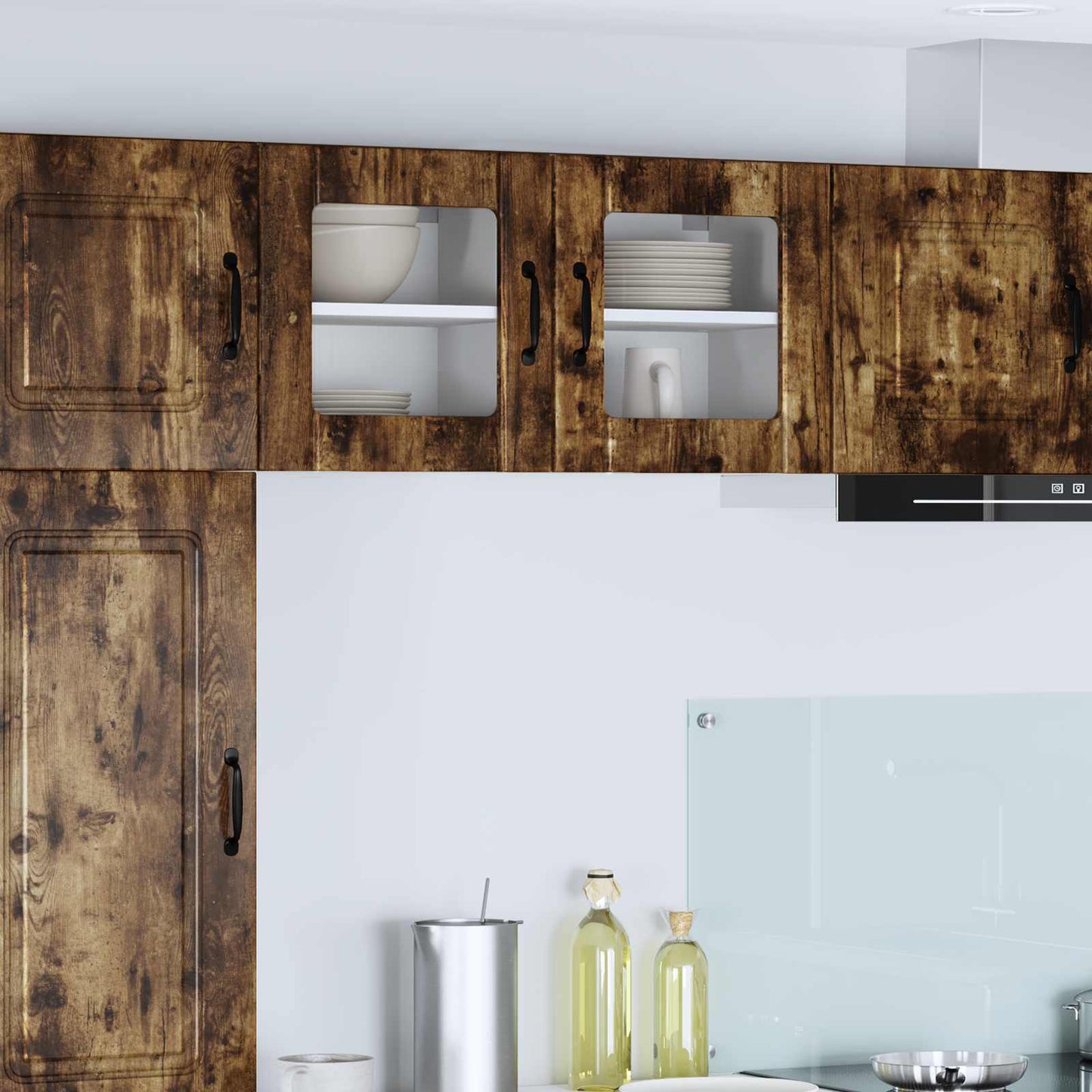 Wall Glass Cabinet LUCCA 2 pcs Smoked Oak 40 x 31 x 40 cm