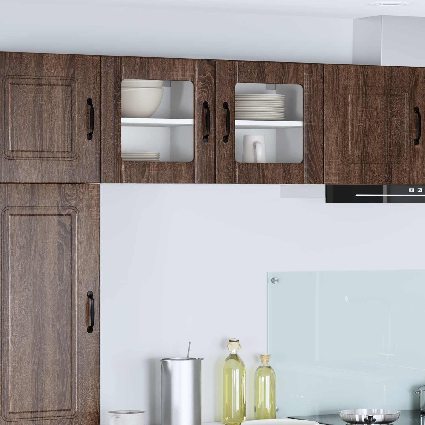 Wall Glass Cabinet LUCCA 2 pcs Brown Oak 40 x 31 x 40 cm