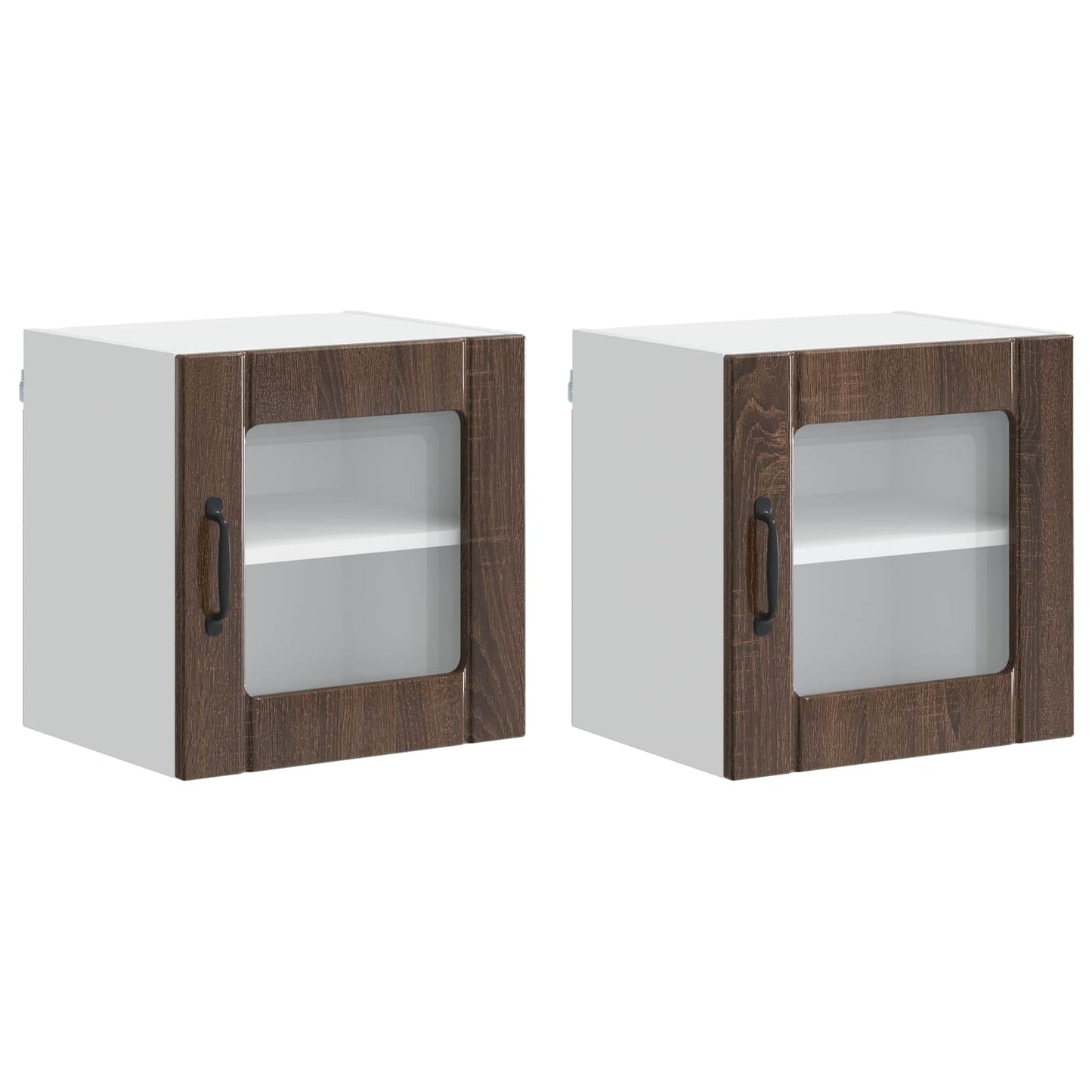 Wall Glass Cabinet LUCCA 2 pcs Brown Oak 40 x 31 x 40 cm