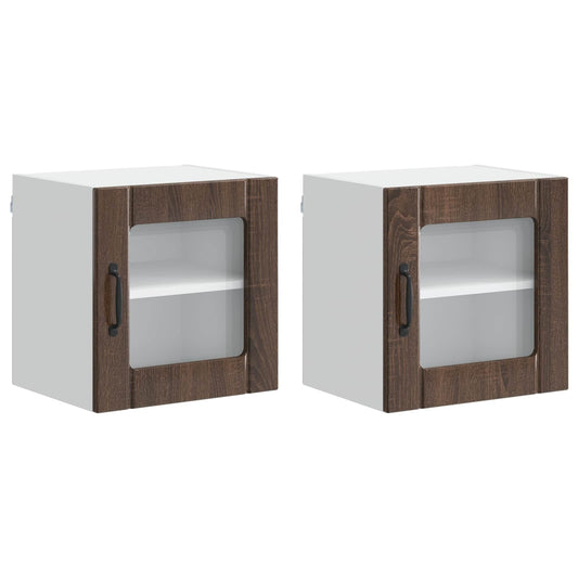 Wall Glass Cabinet LUCCA 2 pcs Brown Oak Engineered Wood