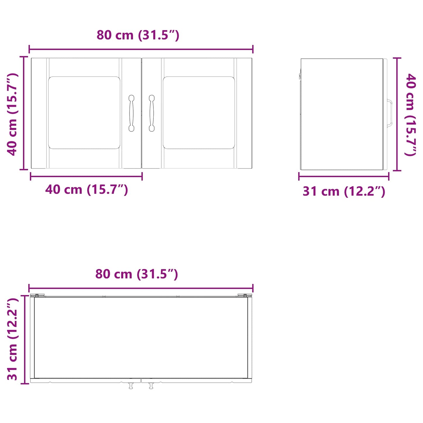Wall Glass Cabinet LUCCA Black Oak 80 x 31 x 40 cm