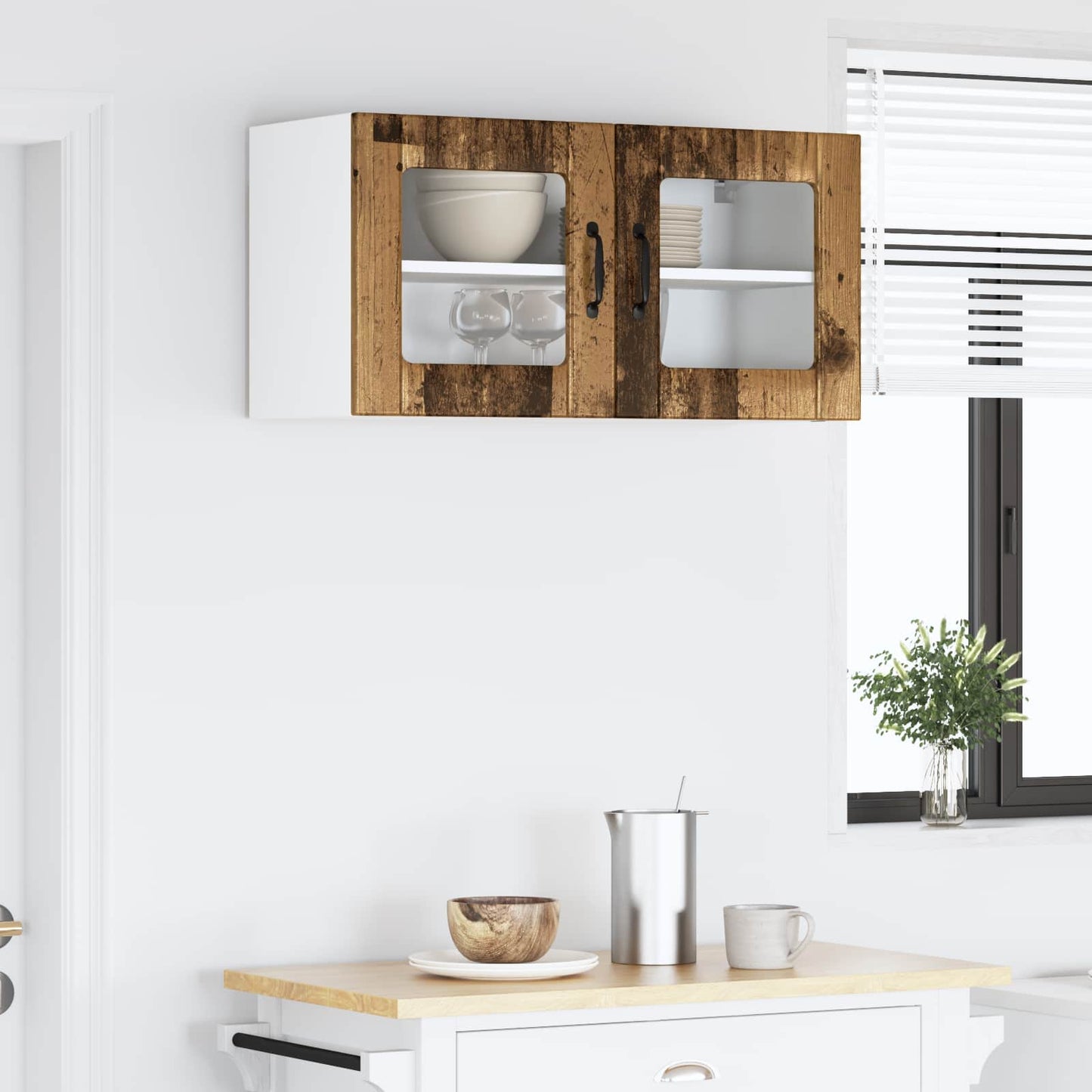 Wall Glass Cabinet LUCCA Old Wood 80 x 31 x 40 cm