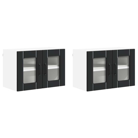 Wall Glass Cabinet LUCCA 2 pcs Black Engineered Wood
