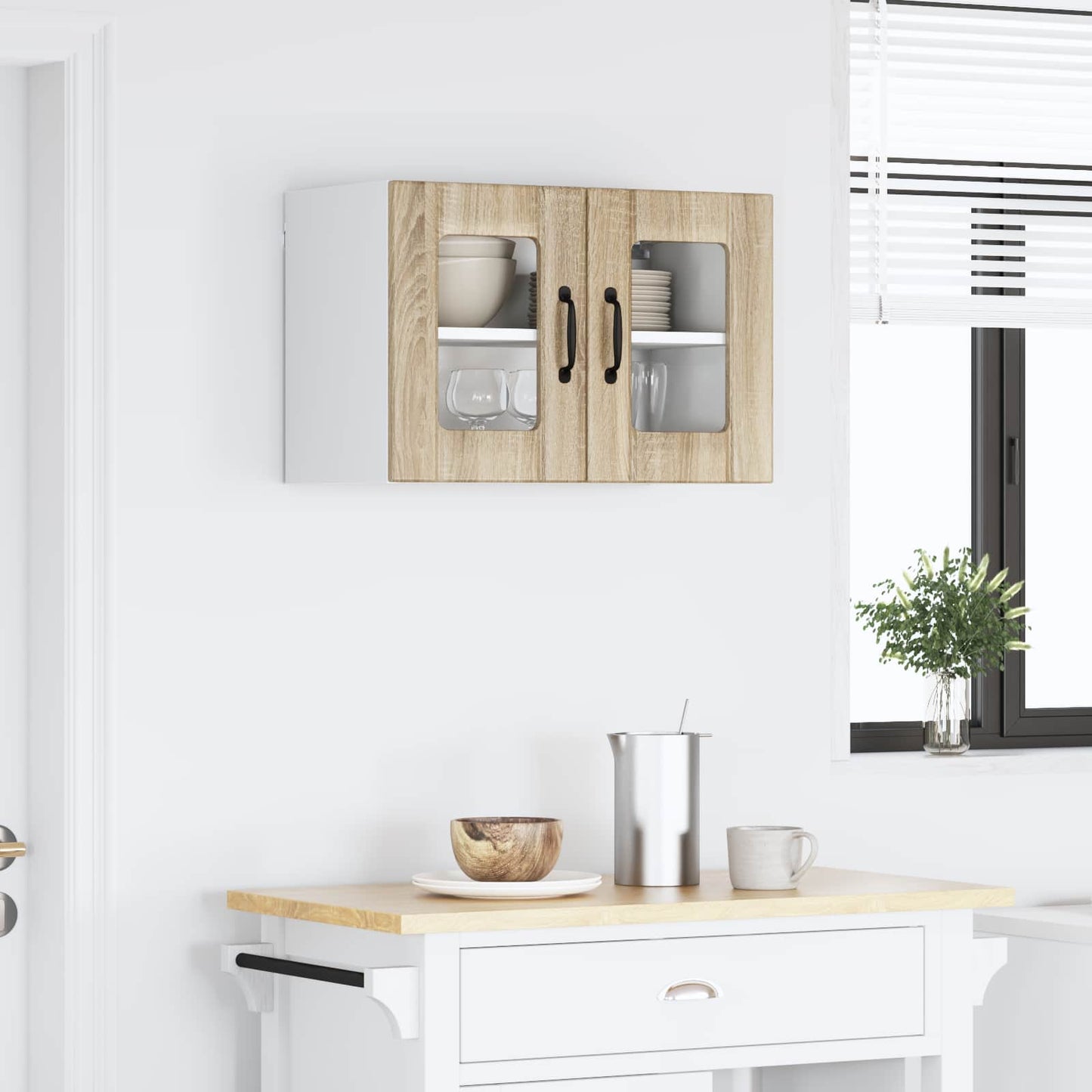 Wall Glass Cabinet LUCCA 2 pcs Sonoma Oak 60 x 31 x 40 cm