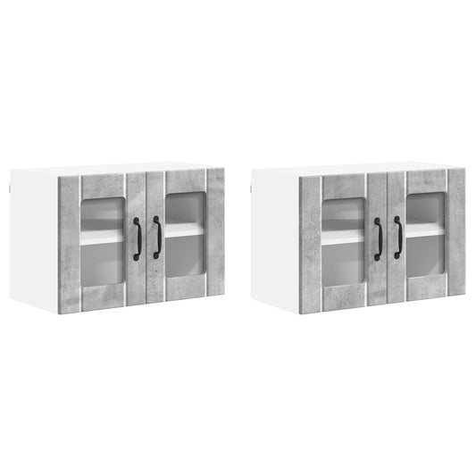 Wall Glass Cabinet LUCCA 2 pcs Concrete Grey Engineered Wood