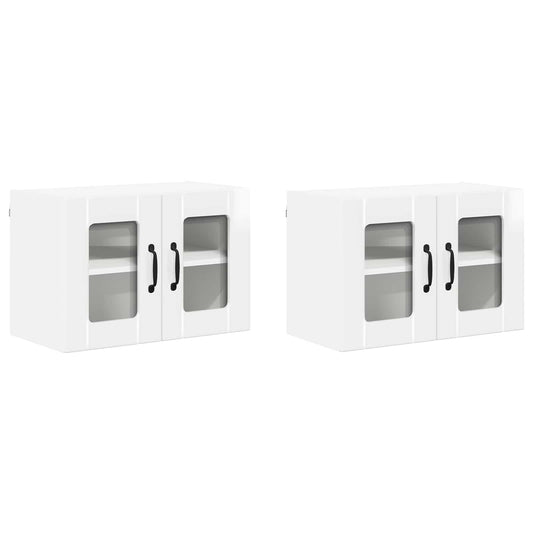 Wall Glass Cabinet LUCCA 2 pcs High Gloss White Engineered Wood