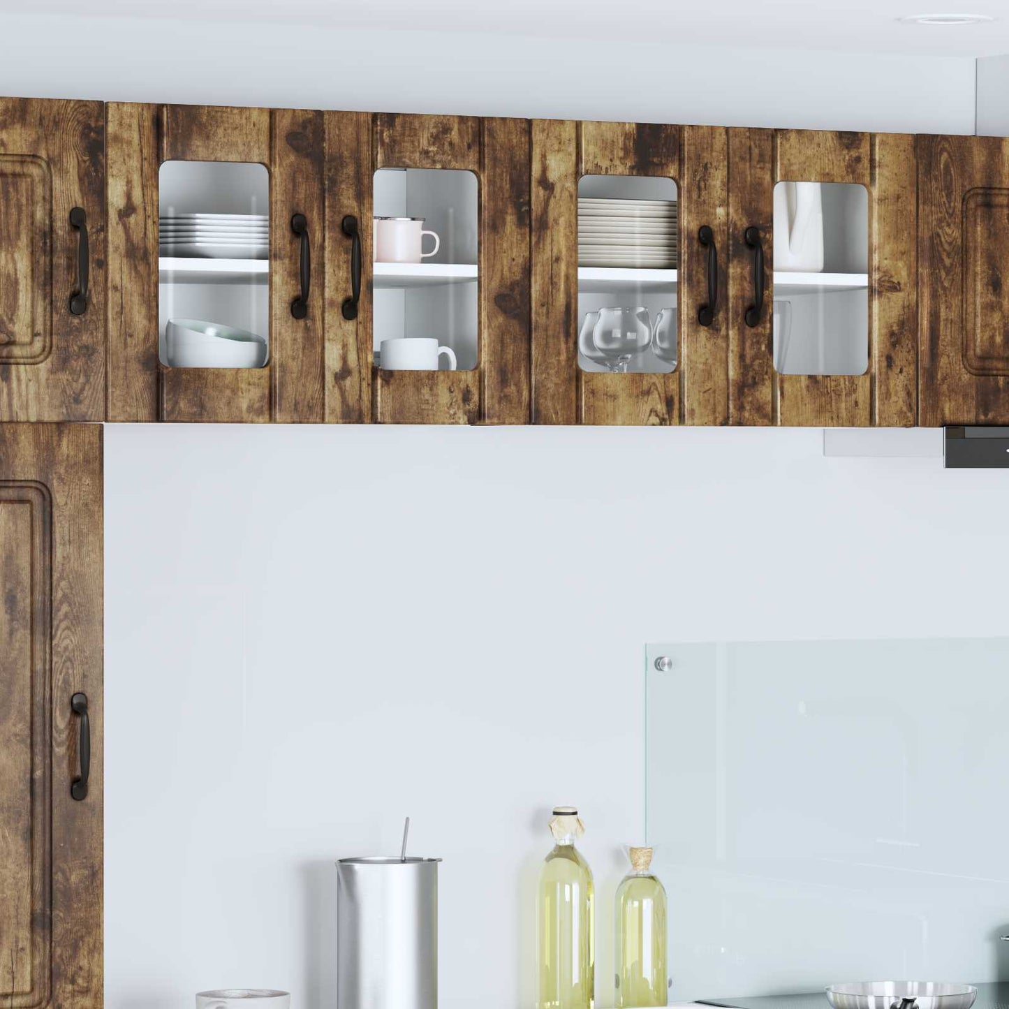 Wall Glass Cabinet LUCCA Smoked Oak 60 x 31 x 40 cm