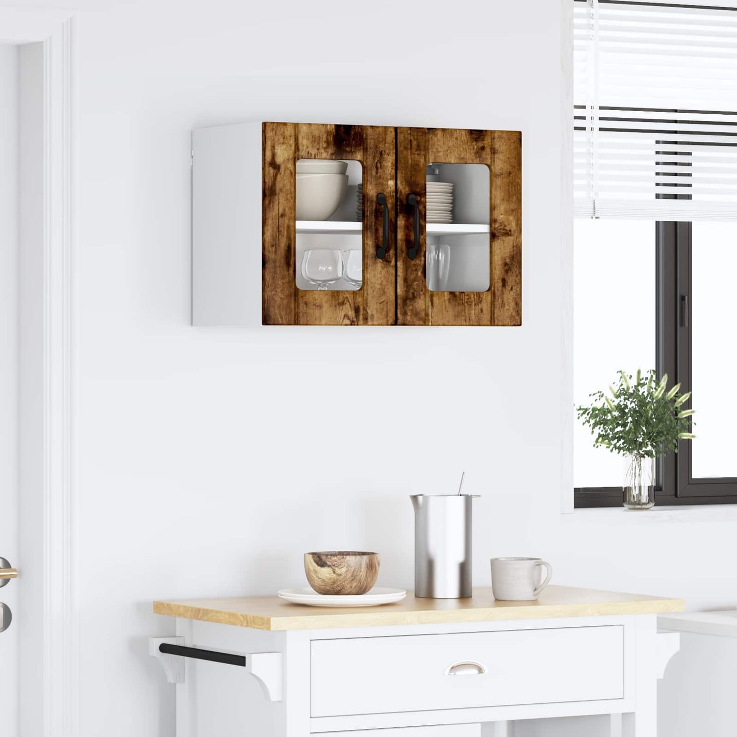 Wall Glass Cabinet LUCCA Smoked Oak 60 x 31 x 40 cm