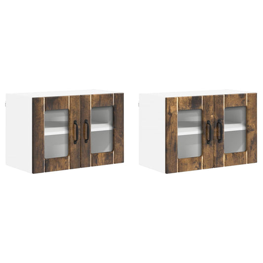 Wall Glass Cabinet LUCCA 2 pcs Smoked Oak Engineered Wood