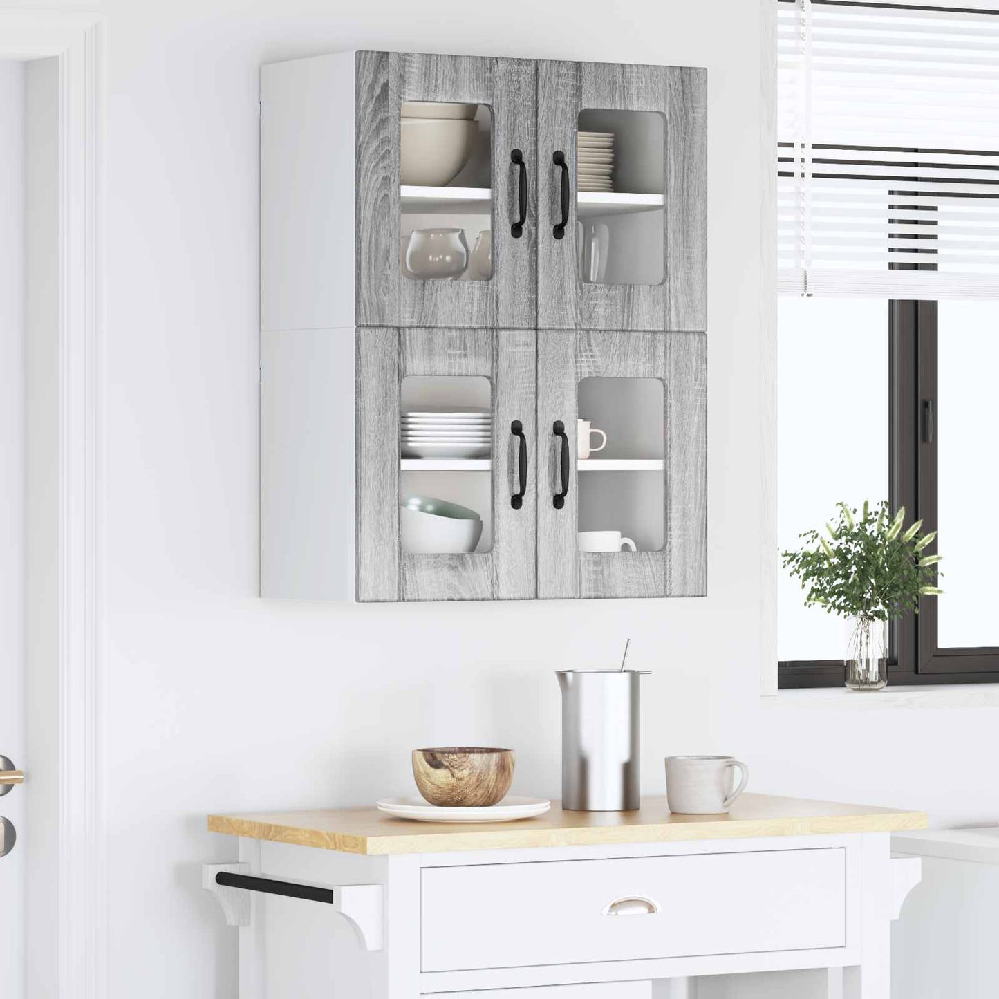 Wall Glass Cabinet LUCCA 2 pcs Grey Sonoma 60 x 31 x 40 cm