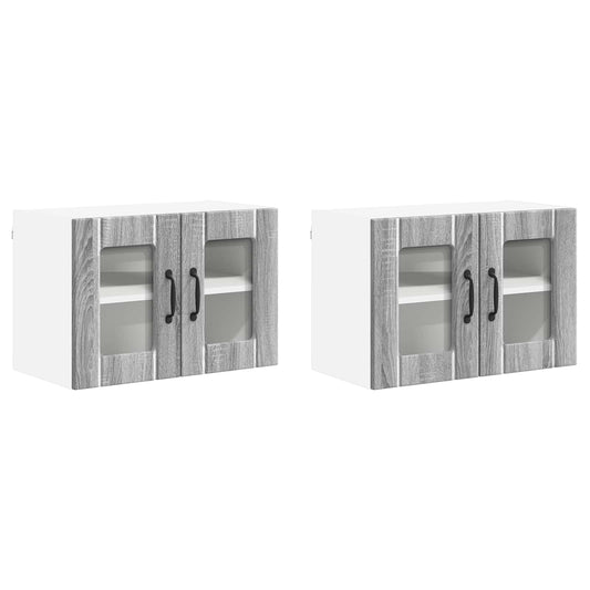 Wall Glass Cabinet LUCCA 2 pcs Grey Sonoma Engineered Wood