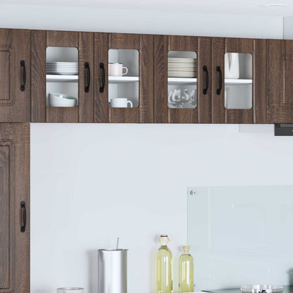 Wall Glass Cabinet LUCCA 2 pcs Brown Oak 60 x 31 x 40 cm