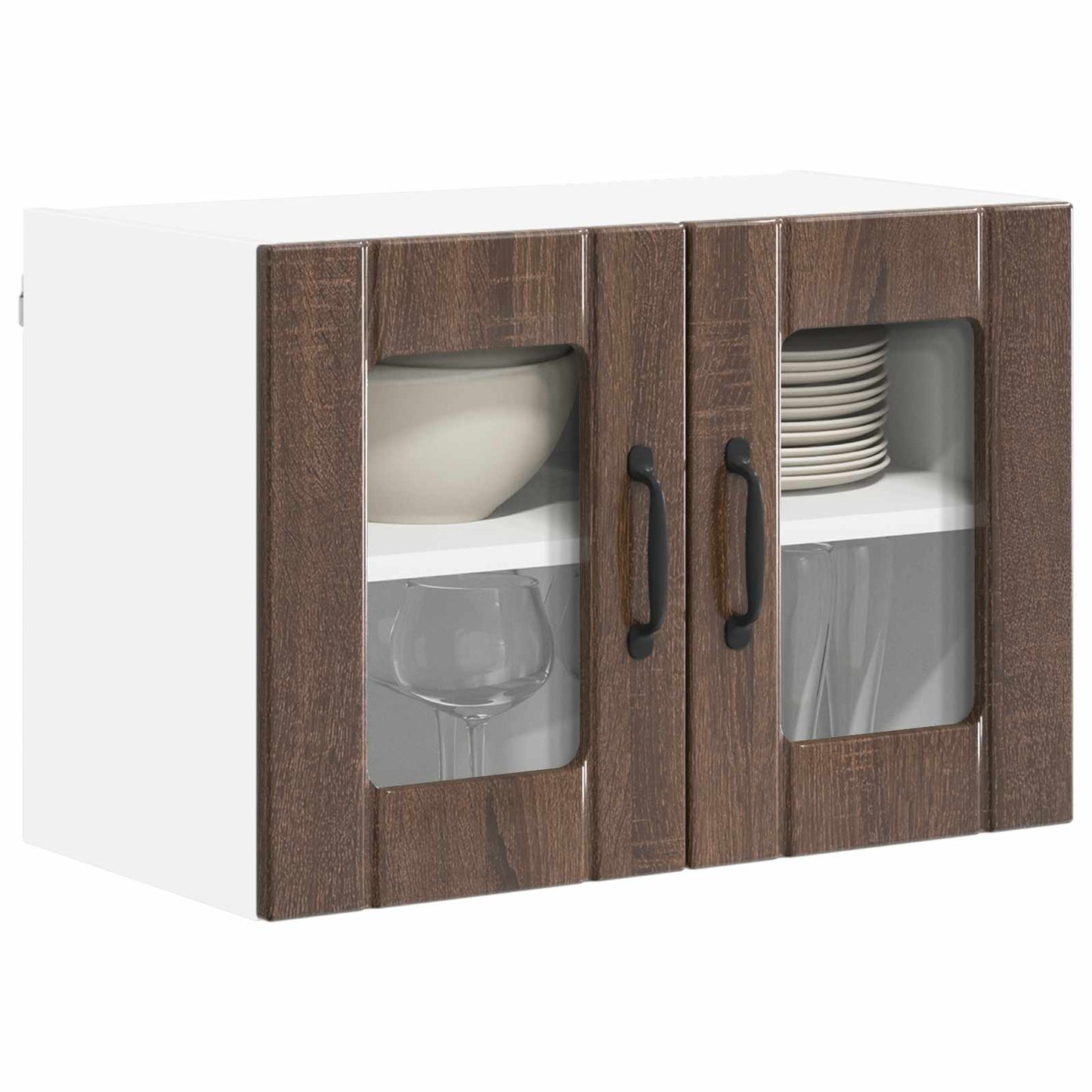 Wall Glass Cabinet LUCCA 2 pcs Brown Oak 60 x 31 x 40 cm
