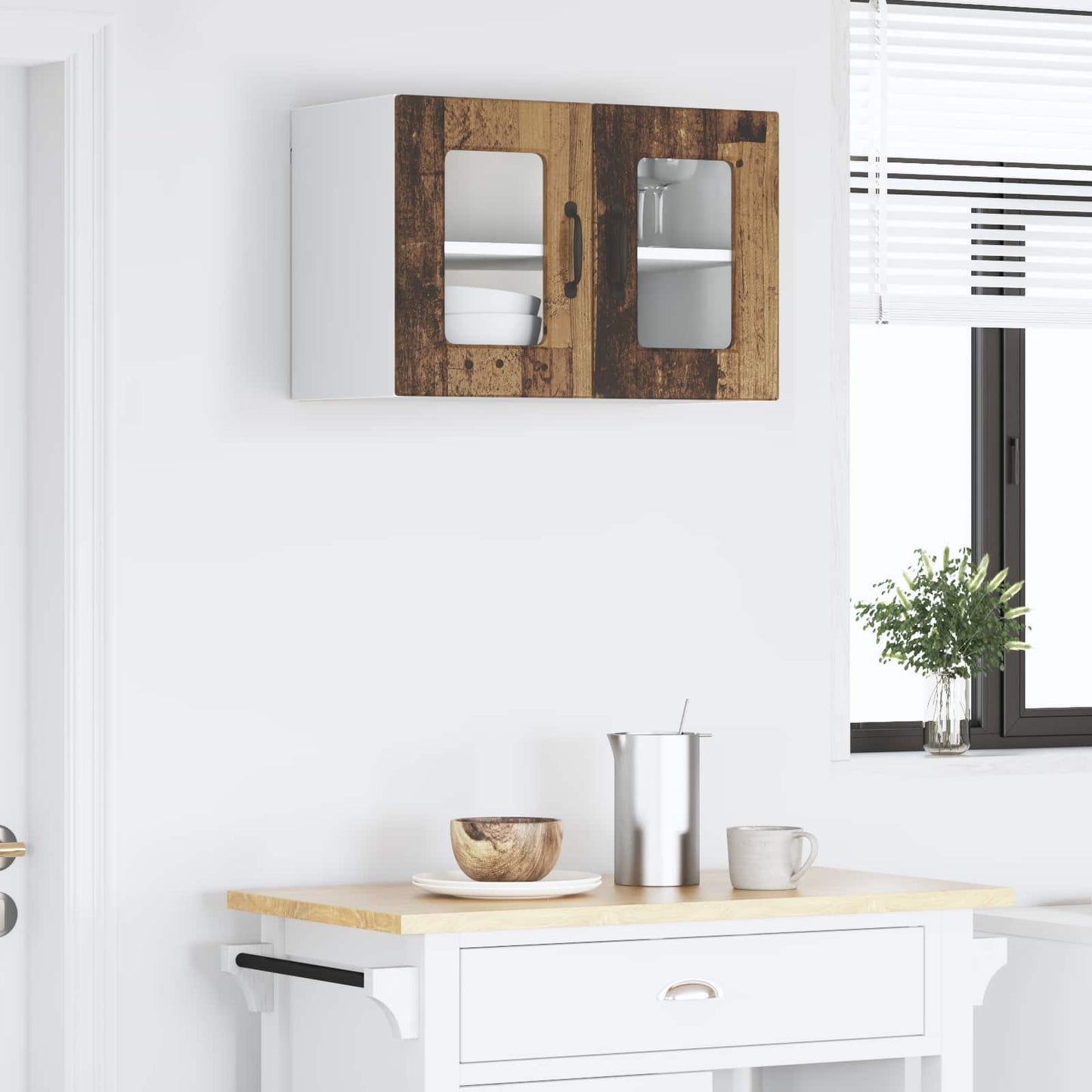 Wall Glass Cabinet LUCCA Old Wood 60 x 31 x 40 cm
