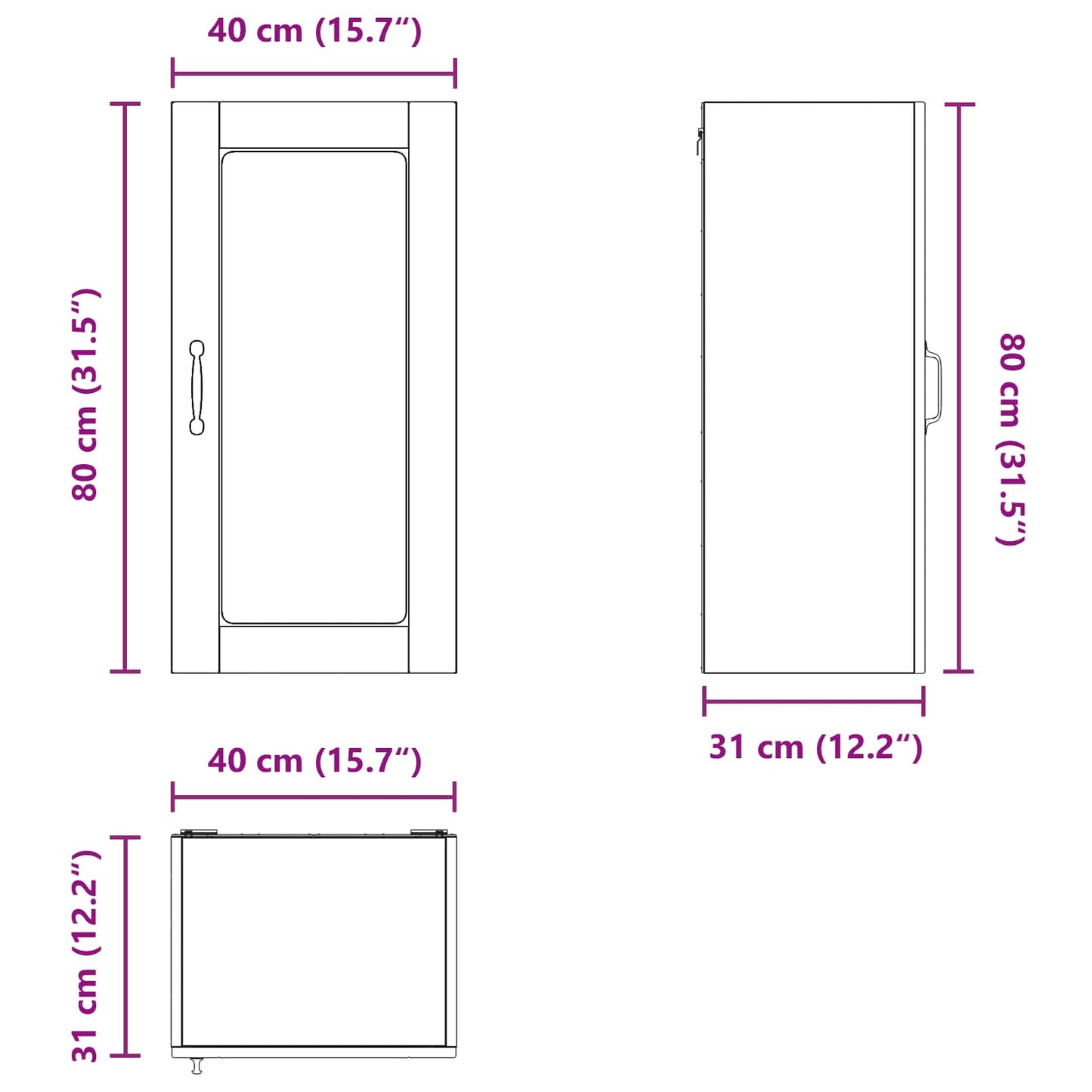 Wall Glass Cabinet LUCCA White 40 x 31 x 80 cm Engineered Wood