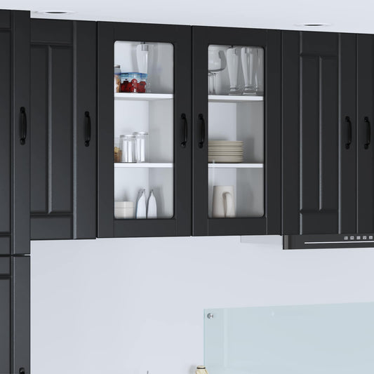 Wall Glass Cabinet LUCCA 2 pcs Black Engineered Wood