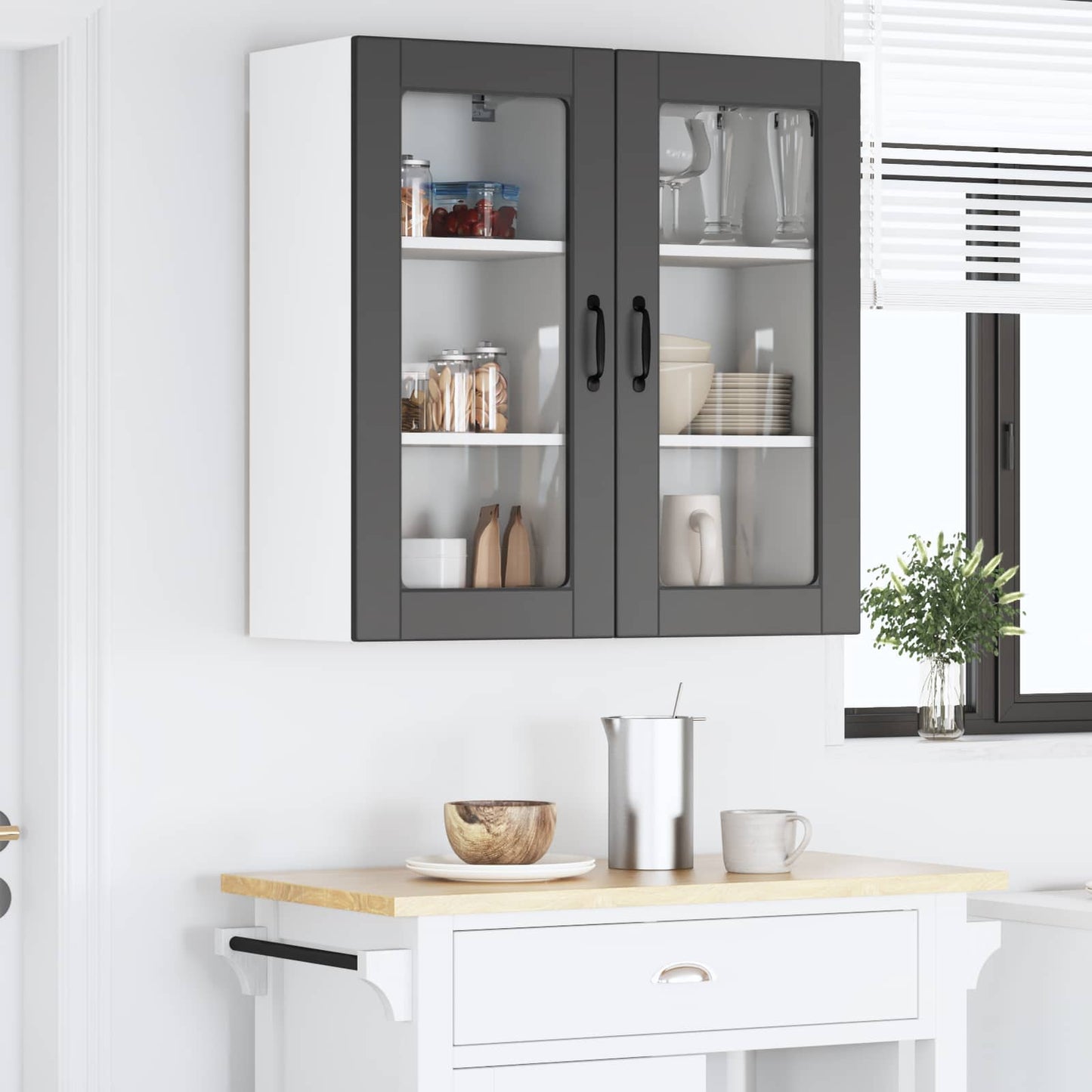 Wall Glass Cabinet LUCCA 2 pcs Black 40 x 31 x 80 cm