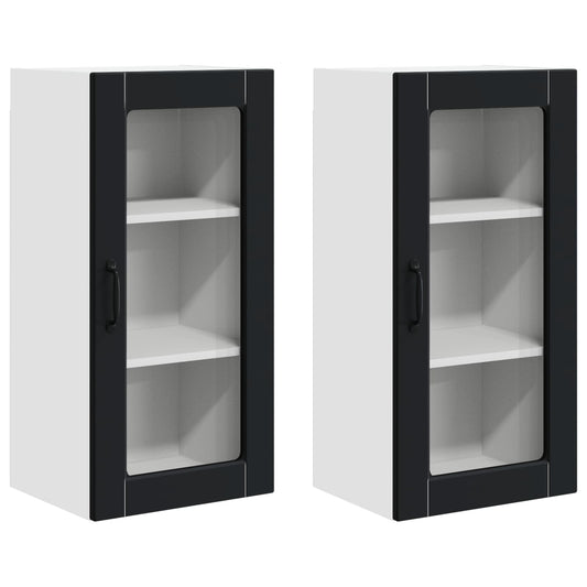 Wall Glass Cabinet LUCCA 2 pcs Black Engineered Wood