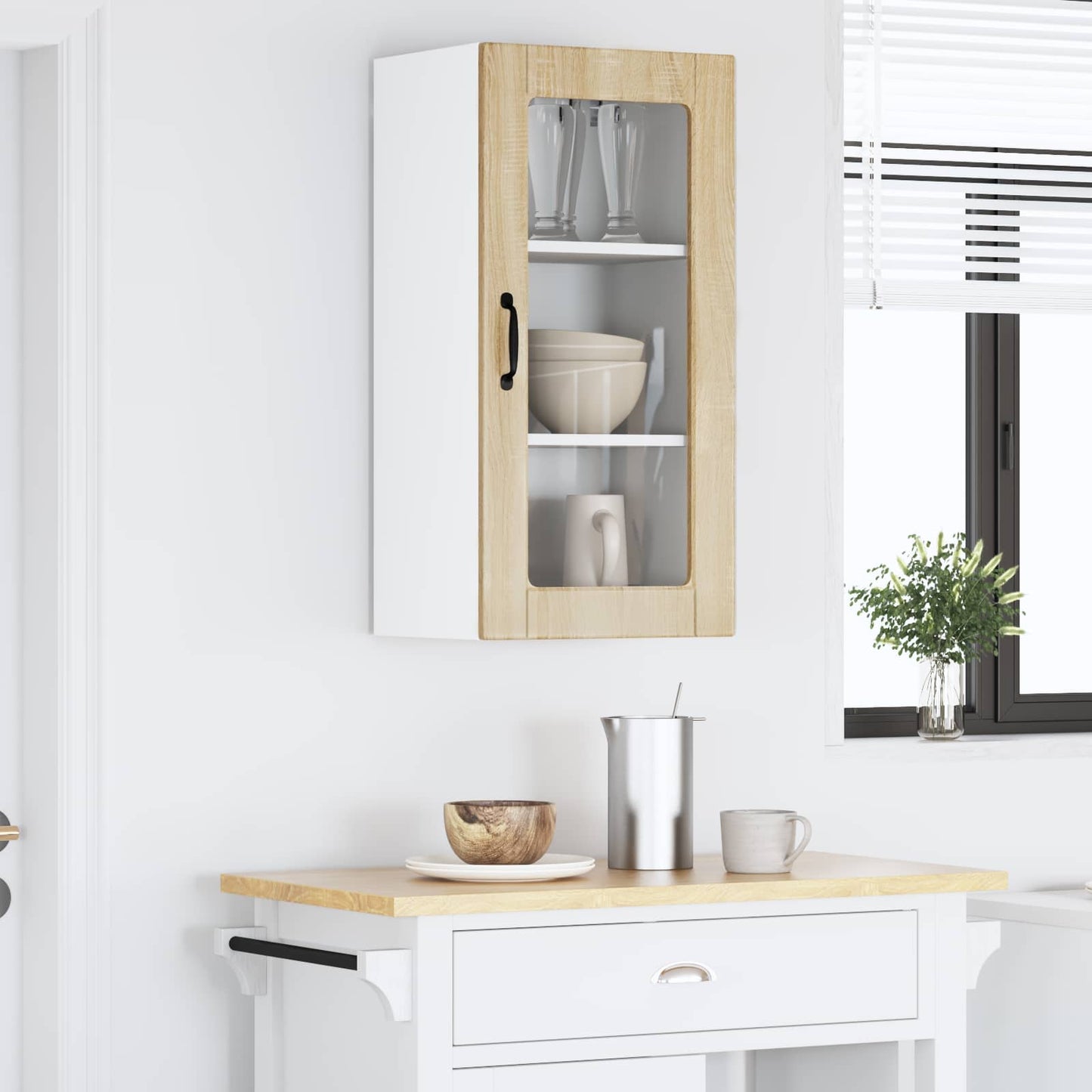 Wall Glass Cabinet LUCCA Sonoma Oak 40 x 31 x 80 cm